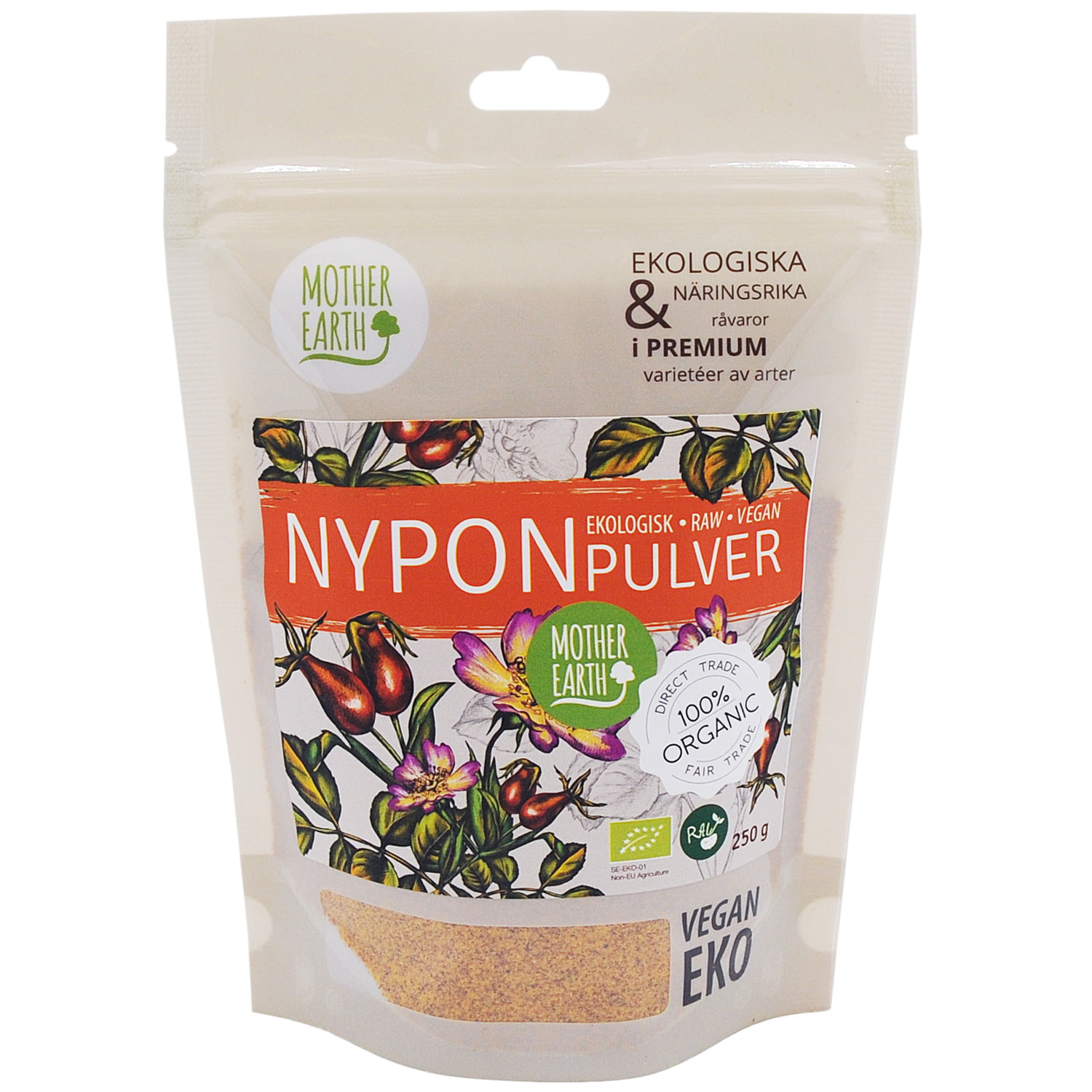 Mother Earth Premium Nyponpulver RAW&EKO 250g
