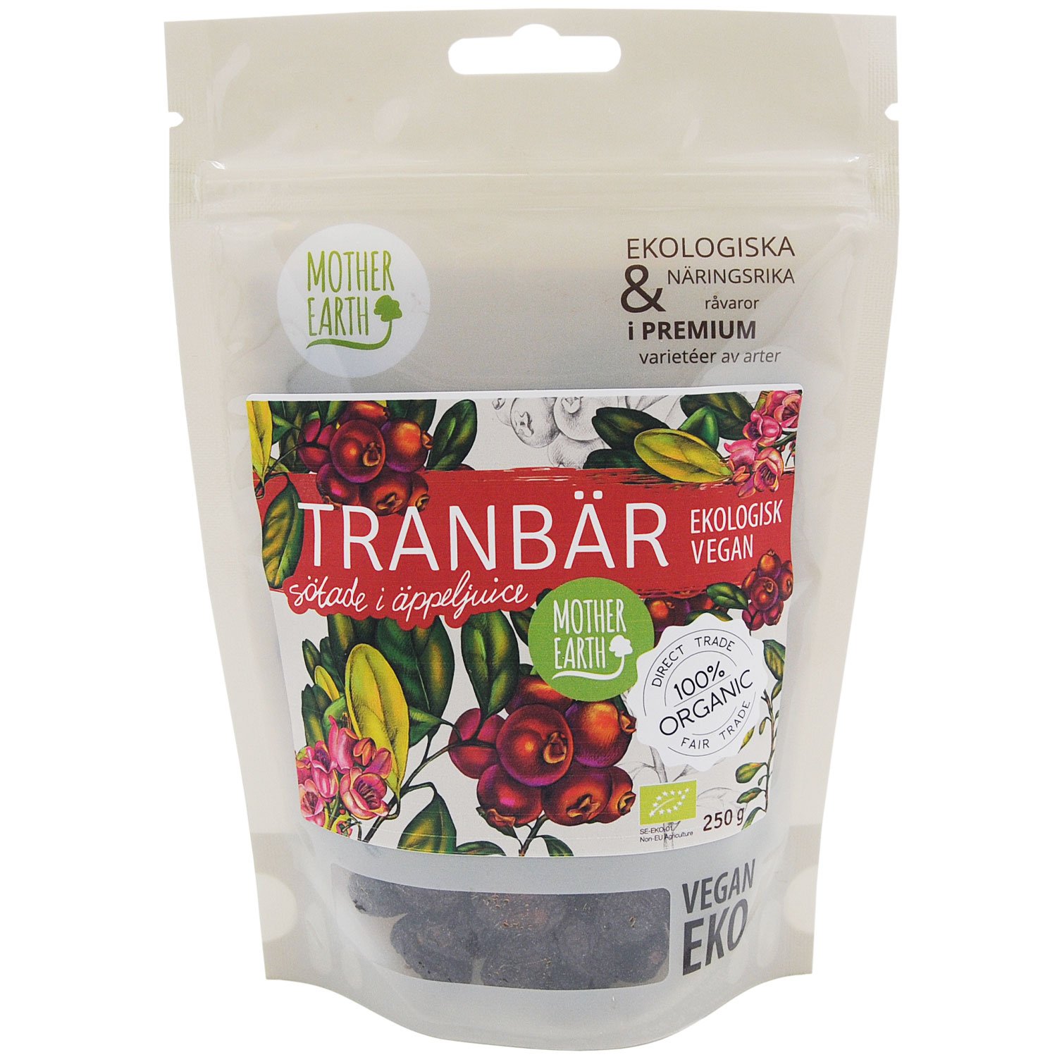 Tranbär sötade med äppeljuice Eko 250g